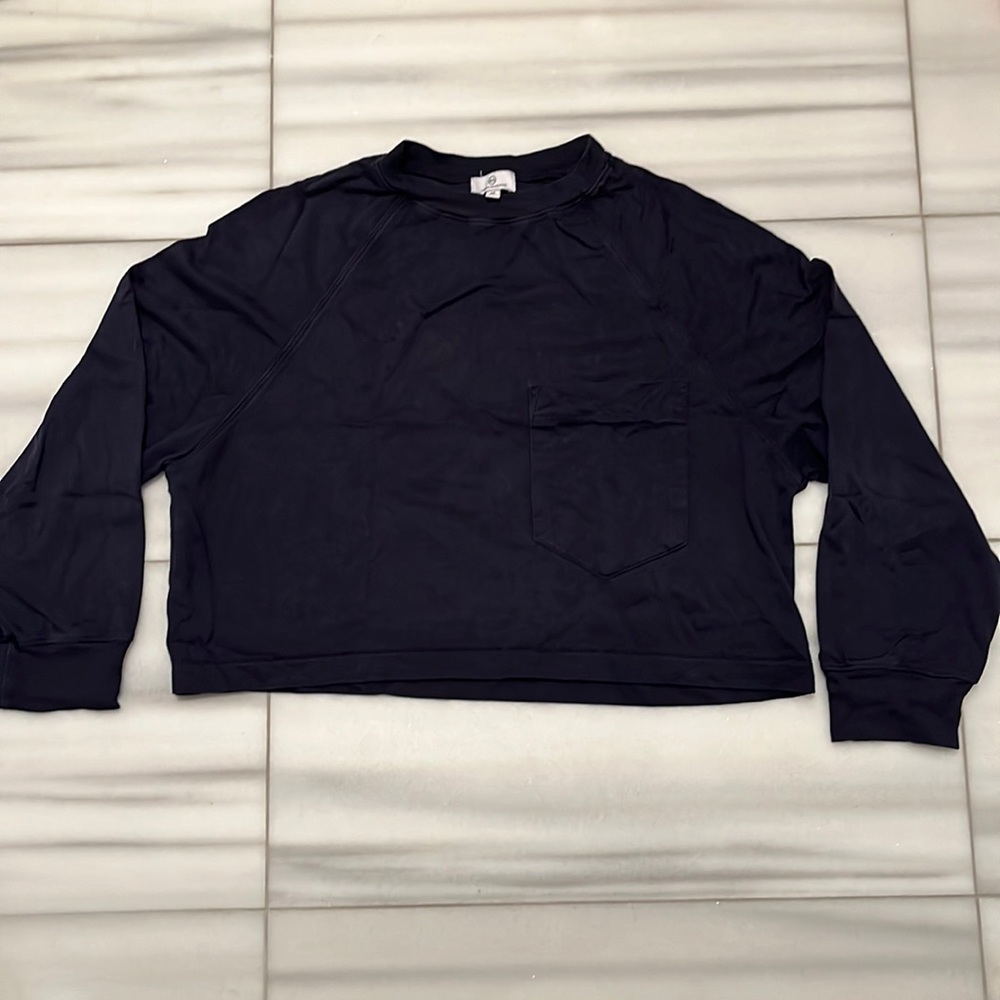 Women’s cropped long sleeve navy blue shirt from AG jeans